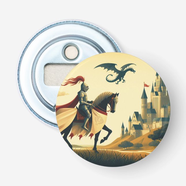 Décapsuleur Chevalier médiéval/dragon/château fantastique (Devant)