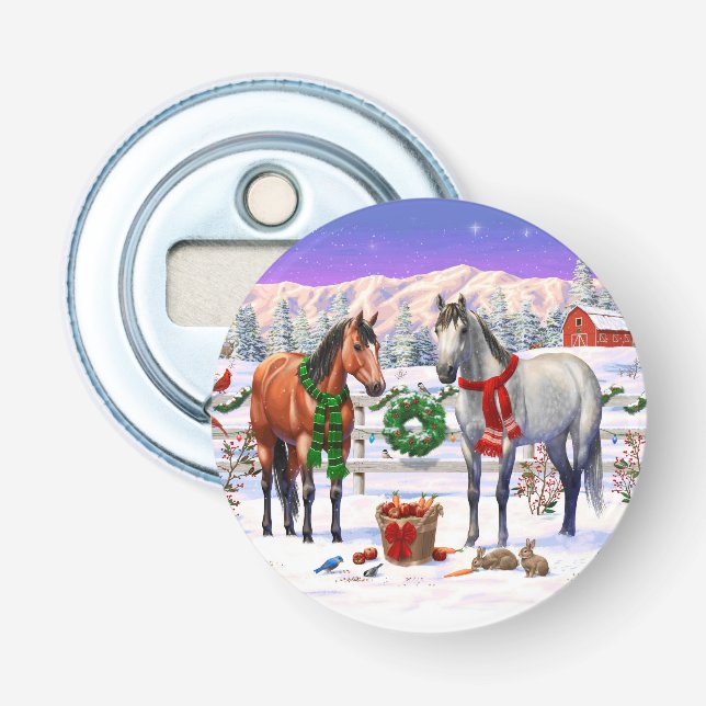 Décapsuleur Chevaux de Noël dans la neige (Devant)