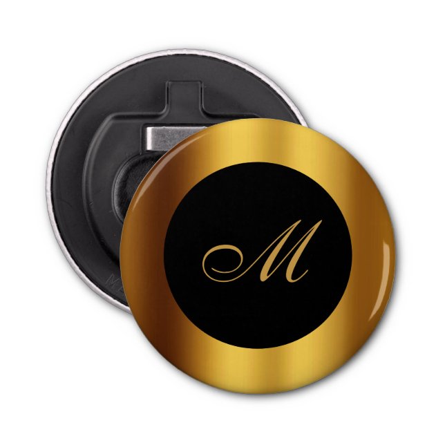 Décapsuleur Chic Black Gold Calligraphie Bordure Monogramme (Devant)