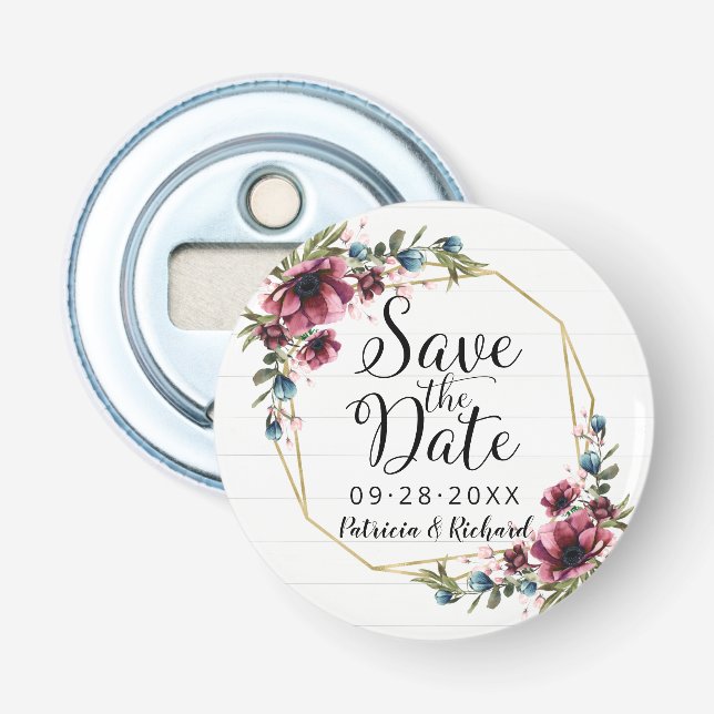 Décapsuleur Chic Rustique Fleurs de Bourgogne Mariage Économis (Devant)