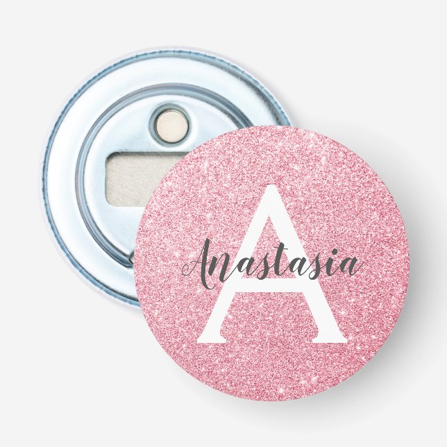 Décapsuleur Chic & Tendance Rose Or Paillettes Monogramme (Devant)
