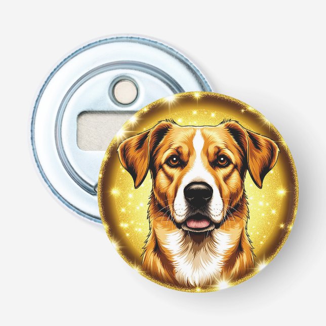 Décapsuleur Chien avec Arrière - plan d'or (Devant)
