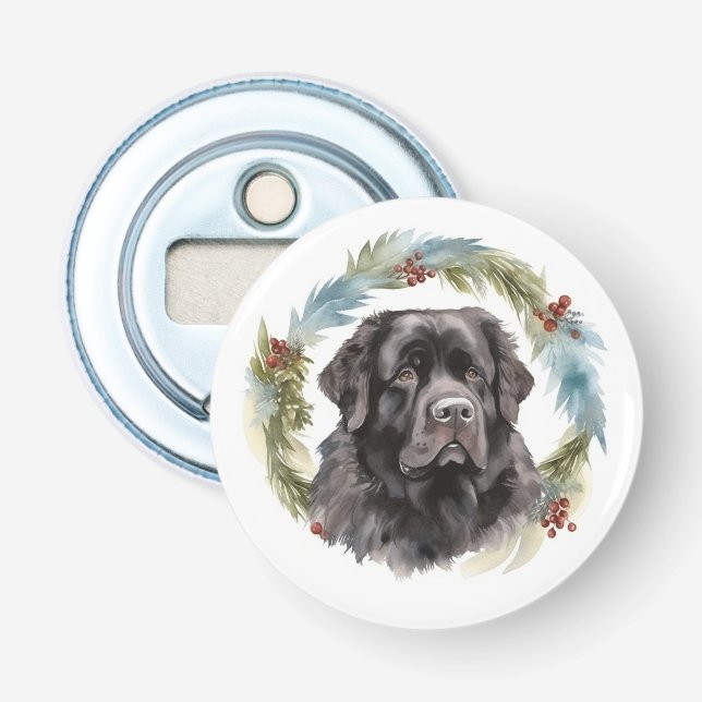 Décapsuleur Chien de Noël festif de Terre-Neuve (Devant)