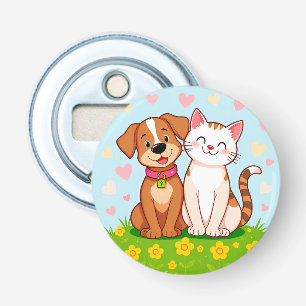 Décapsuleur Chien et chat de dessin animé mignons assis ensemb