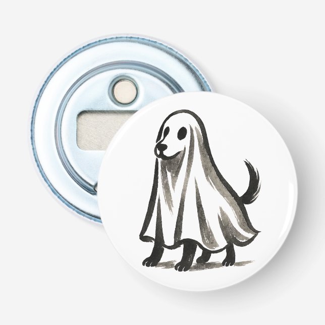 Décapsuleur Chien fantôme en costume – Style d'encre d'Hallowe (Devant)