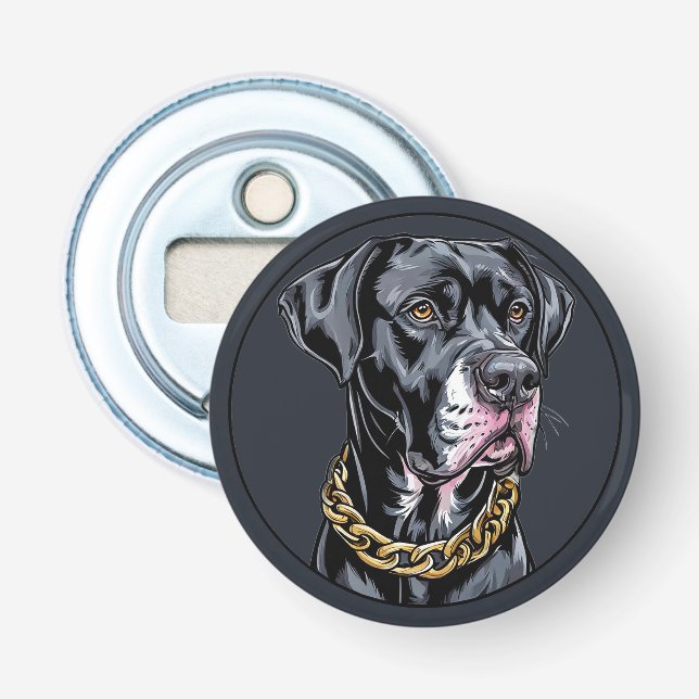 Décapsuleur Chien Noir De Luxe Avec Chaîne Or (Devant)