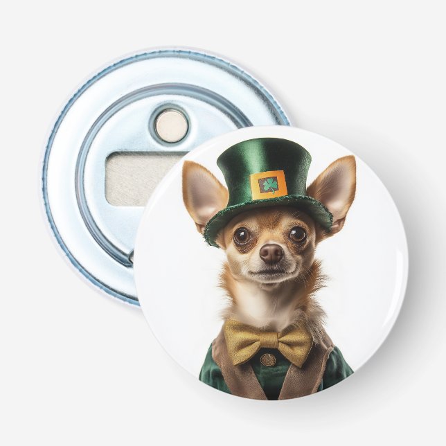Décapsuleur Chihuahua habillé Leprechaun Saint Patrick (Devant)