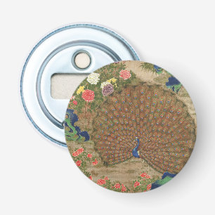 Décapsuleur Chinoiserie Paon Bleu avec Jardin de Fleurs Exotiq