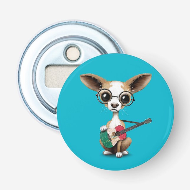 Décapsuleur Chiot de chiwawa jouant la guitare de drapeau (Devant)