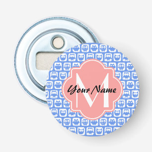 Décapsuleur Chouette bleue Motif Corail Monogramme Nom personn