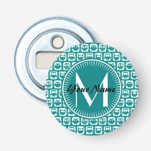 Décapsuleur Chouettes Turquoises et blanches monogrammes