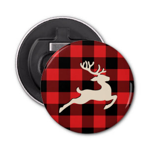 Décapsuleur Christmas Holiday Deer Antlers Red Buffalo Plaid