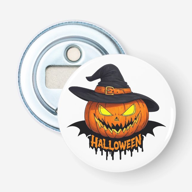 Décapsuleur Citrouille d'Halloween Chapeau de Sorcière Visage  (Devant)