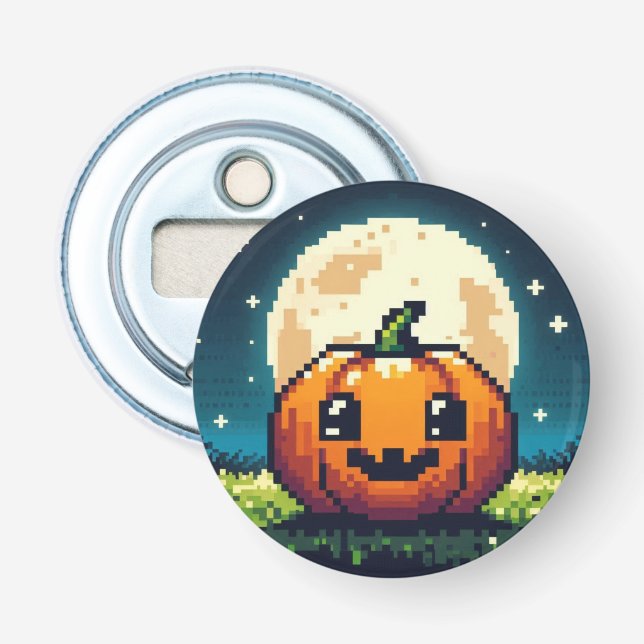 Décapsuleur citrouille Halloween 8 bits sous la lune (Devant)