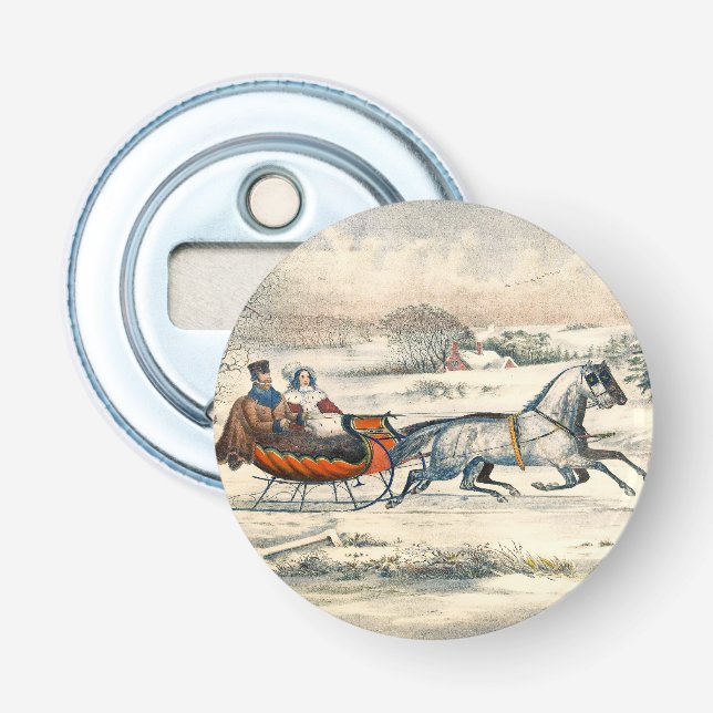 Décapsuleur Classique 1853 Promenade en traîneau Currier Ives  (Devant)
