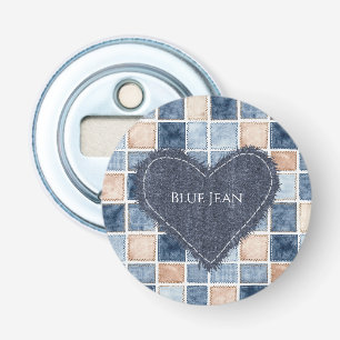 Décapsuleur Cœur en faux jean en denim bleu crème