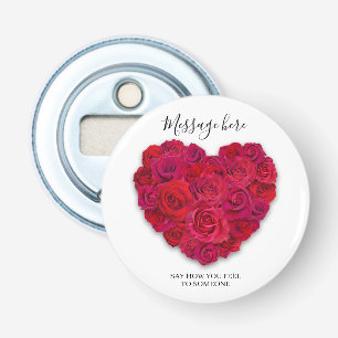 Décapsuleur Cœur Floral Romantique Rose Rouge Texte Personnali