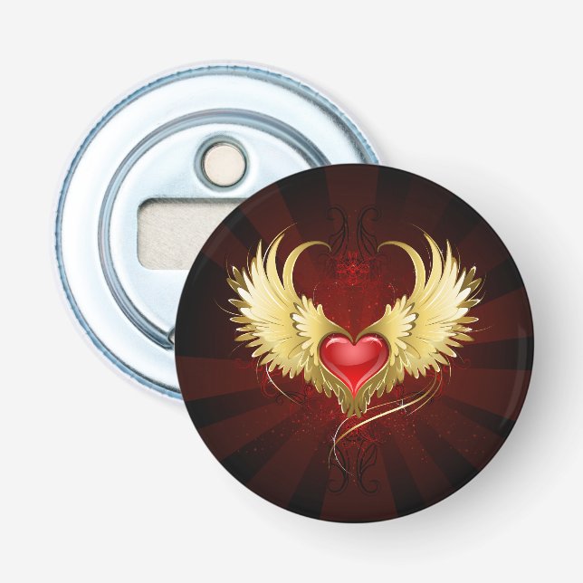 Décapsuleur Coeur rouge avec ailes d'or (Devant)