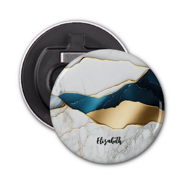 Décapsuleur Cool Blanc Turquoise Marbre Pierre Or (Devant)