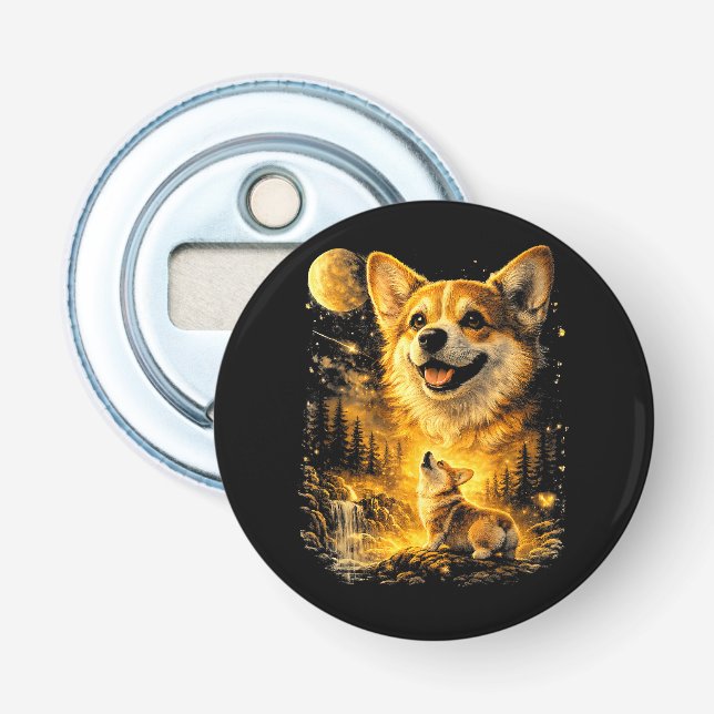 Décapsuleur Corgi drôle qui hurle à la lune (Devant)