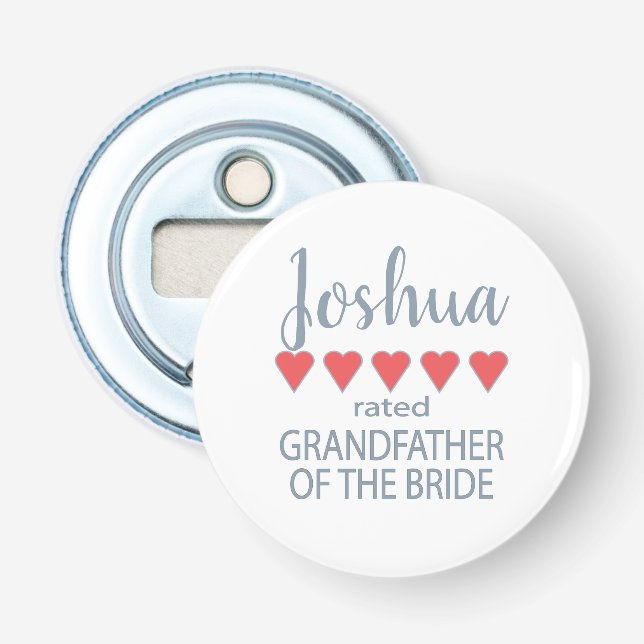 Décapsuleur Cortège de mariage & de mariée 5 coeurs Grand-père (Devant)