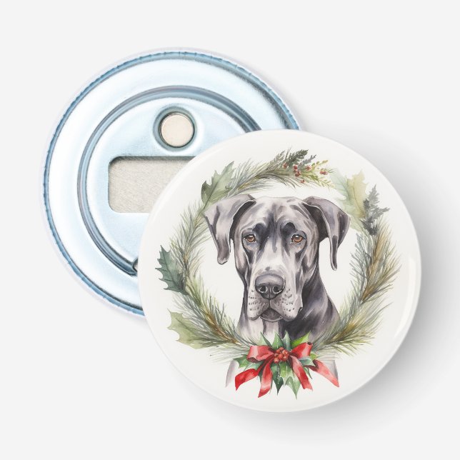 Décapsuleur Couronne de Noël au Grand Danois Chien de fête (Devant)