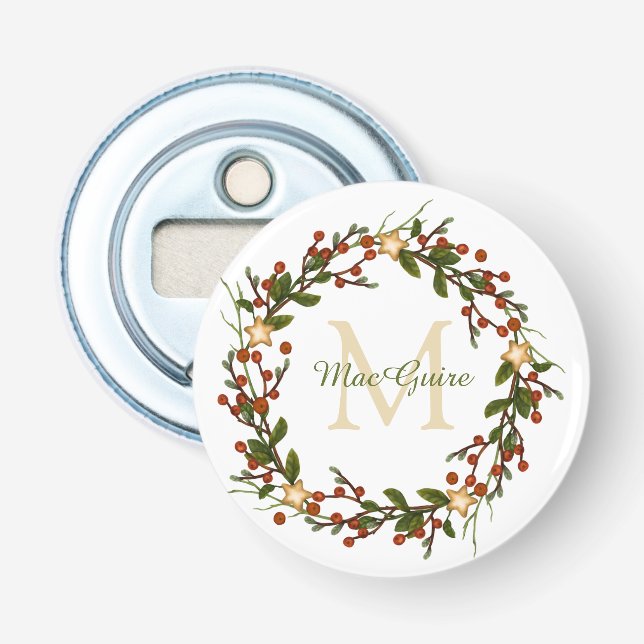 Décapsuleur Couronne de Noël avec monogramme initial (Devant)