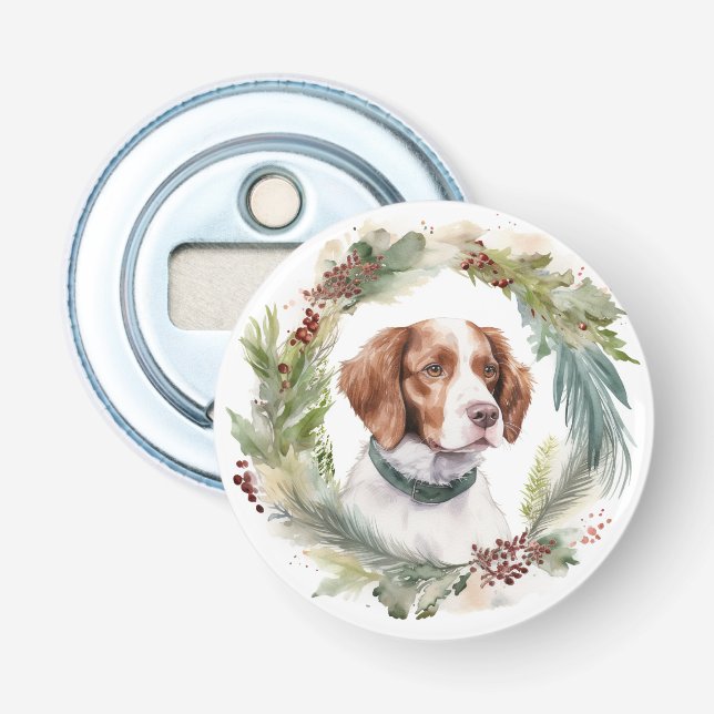 Décapsuleur Couronne de Noël Brittany Spaniel Chien festif (Devant)