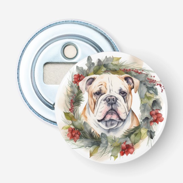 Décapsuleur Couronne de Noël Bulldog Chien de fête (Devant)