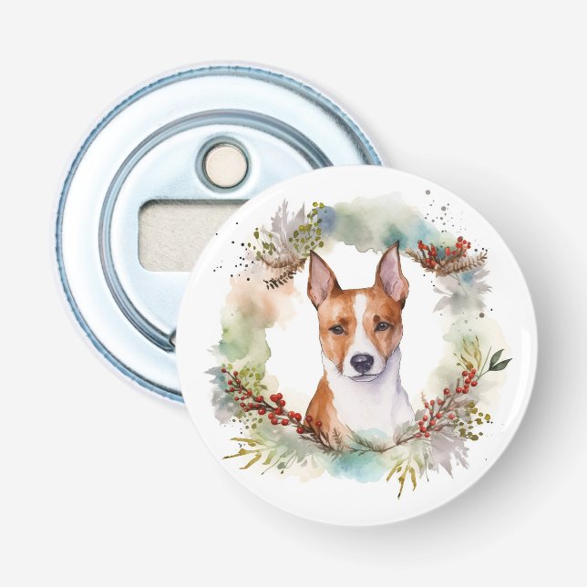 Décapsuleur Couronne de Noël festive de Basenji (Devant)