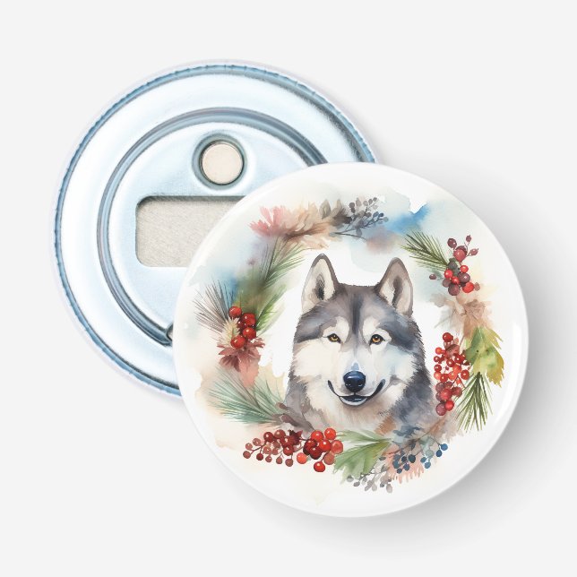 Décapsuleur Couronne de Noël festive de malamute d'Alaska (Devant)
