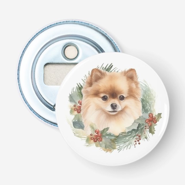 Décapsuleur Couronne de Noël festive de Pomeranian (Devant)