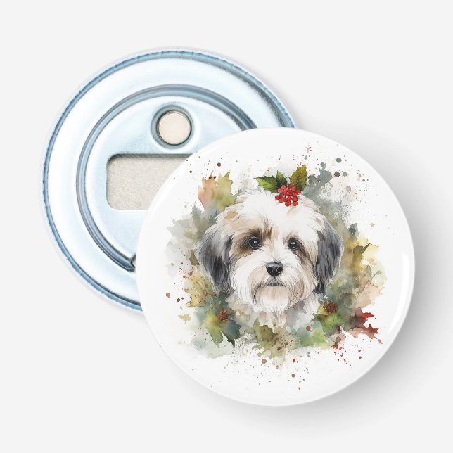 Décapsuleur Couronne de Noël festive du chien Havanais (Devant)