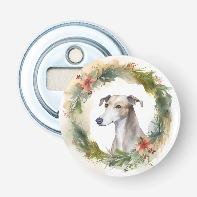 Décapsuleur Couronne de Noël Greyhound Chien de fête (Devant)