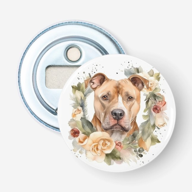 Décapsuleur Couronne de Noël Pitbull Chien de fête (Devant)