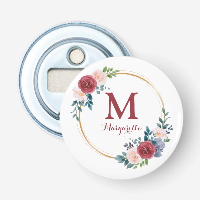 Décapsuleur Couronne de Rose de Bourgogne Monogramme et nom pe (Devant)