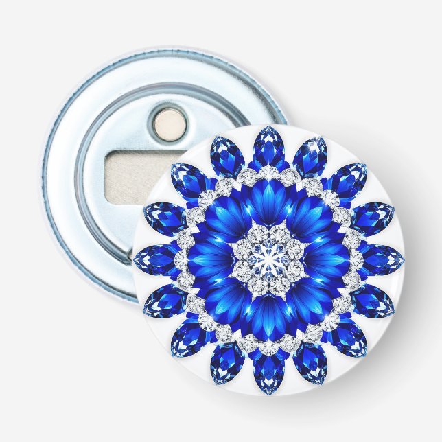 Décapsuleur Couronne élégante ornée de fleurs bleues (Devant)