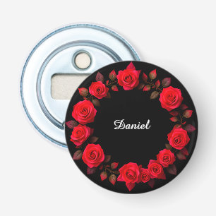 Décapsuleur Couronne florale de rose rouge sur fond noir
