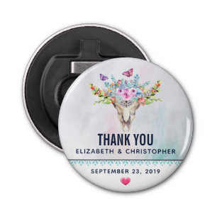 Décapsuleur Crâne Boho avec Mariage floral Bouquet