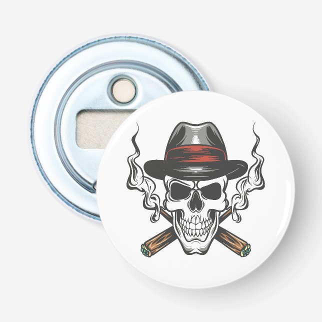 Décapsuleur Crâne de gangster avec chapeau fedora (Devant)