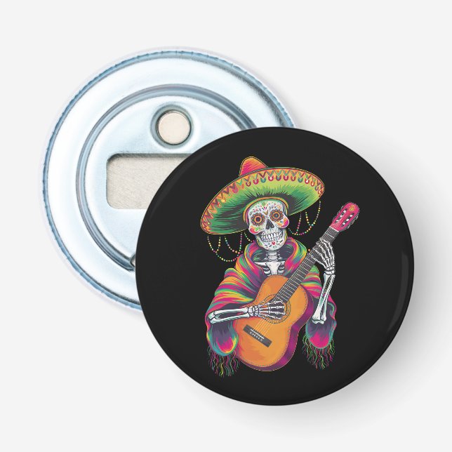 Décapsuleur Crâne de squelette de la fête Cinco De Mayo Guitar (Devant)