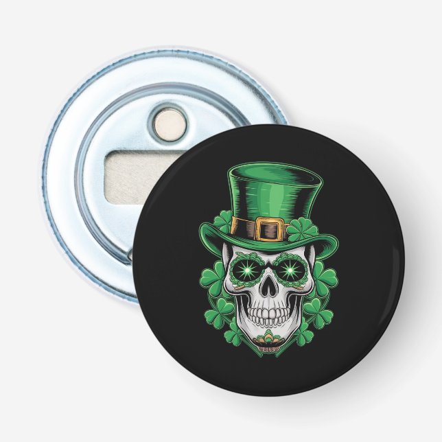Décapsuleur Crâne de Sucre St Patrick Jour Chanceux Shamrock  (Devant)