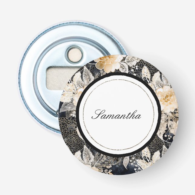 Décapsuleur Crème noire léopard animal floral (Devant)