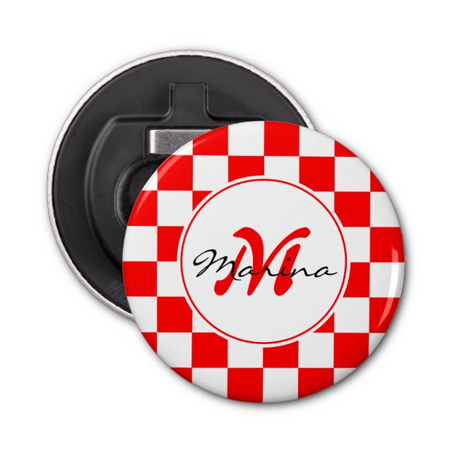 Décapsuleur Croatie | Hrvatska | Nom À damiers Monogramme (Devant)