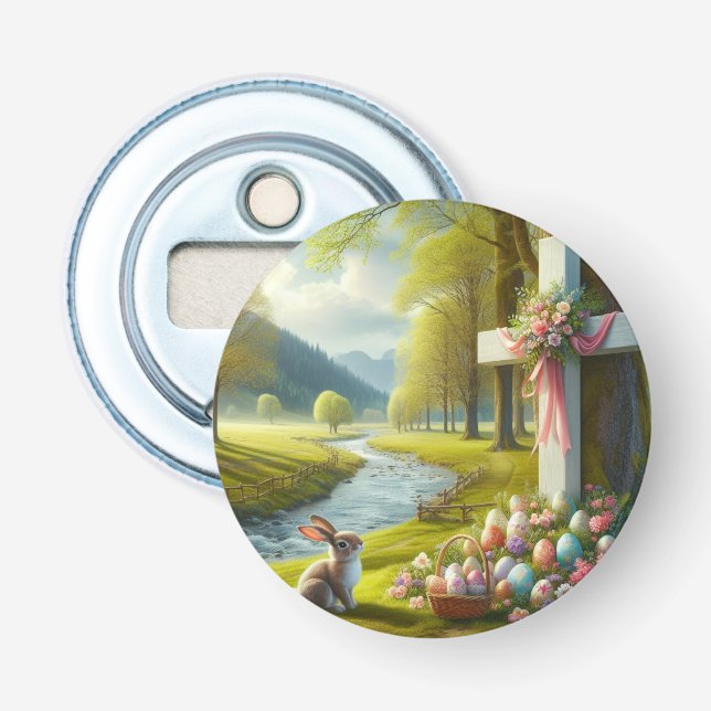 Décapsuleur Croix de Pâques avec lapin et oeufs (Devant)