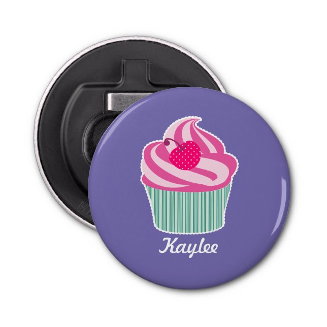 Décapsuleur Cupcake rose personnalisé avec cerise Pointe Polka (Devant)