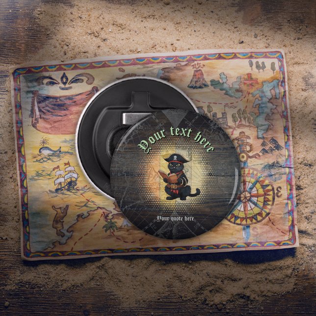 Décapsuleur Curieux chat pirate décrypter mystères anciens (Curious pirate cat deciphers ancient mysteries bottle opener)