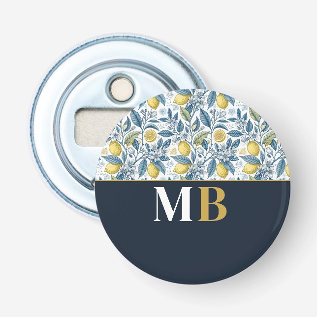 Décapsuleur Custom Elegant Mediterranean Lemon Botanical Navy (Devant)