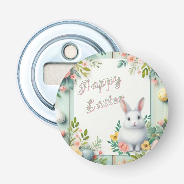 Décapsuleur Cute, floral heureux lapin de Pâques (Devant)