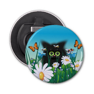Décapsuleur Cute Fluffy Black Kitten et Daisy Art